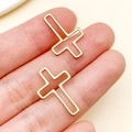 Pair of vacuum plated gold hollow cross pendants made of stainless steel for DIY jewelry - Cross Shape (T1810) / Gold