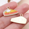Cute enamel cake slice charm for DIY jewelry making with gold-plated metal back - Yellow Enamel Thanksgiving Cake (19196)