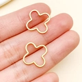 Pair of gold plated hollow clover charms for DIY jewelry making and craft projects - Four-Leaf Clover (T1816) / Gold