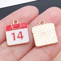 Colgante de calendario en oro rosa con oso y corazón para joyería de San Valentín - Calendario Esmaltado Blanco No. 14 (25180)