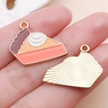 Enamel cake slice charm pendant for DIY jewelry making with gold-plated textured back - Orange Enamel Thanksgiving Cake (19197)
