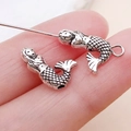 Antique silver mermaid beads for jewelry making with scale texture and dual design - Ocean Mermaid Spacer Bead (15983)