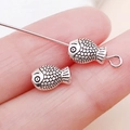 Antique silver fish spacer bead for DIY jewelry making featuring intricate scale details - Ocean Big Head Fish Spacer Bead (15984)