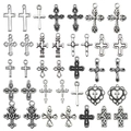 Set aus 34 Antiksilber-Zinklegierungs-Kreuzanhängern mit Herzmotiven für DIY-Schmuckherstellung - Altsilber Mini Kreuz Set (SN1145)