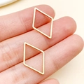 Handheld pair of golden stainless steel hollow diamond-shaped geometric jewelry charms - Rhombus Shape (T1840) / Gold