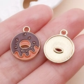 Chocolate doughnut alloy pendant for DIY jewelry with pink frosting and sprinkles - Coffee Brown Enamel Donut (24687)