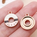 DIY rose gold doughnut pendant with black and white enamel and textured reverse side - Pink White Enamel Donut (24689)
