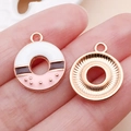 Pink and white enamel doughnut charm with rose gold finish for DIY jewelry - Pink White Enamel Donut (24690)