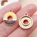 Enamel donut pendant in rose gold finish for DIY jewelry making and craft projects - Yellow Coffee Enamel Donut (24691)