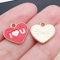 Colgante de corazón esmaltado con letras I y U y reverso dorado para joyas DIY - I LOVE YOU de Corazón Esmaltado Rojo (25191)