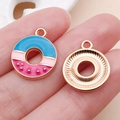 Cute doughnut alloy pendant with pink and blue enamel for DIY jewelry making - Blue Rose Pink Enamel Donut (24693)