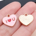 Colgante de corazón esmaltado rosa con texto I Love U y baño en oro rosa para DIY - I LOVE YOU de Corazón Esmaltado Rosa (25193)