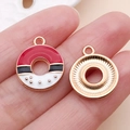 DIY jewelry charm with red and white enamel ball design in a polished gold finish - Red And White Enamel Donut (24694)