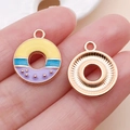 Cute doughnut pendant DIY charm with rose gold base and multi-color enamel finish - Yellow Purple Enamel Donut (24695)