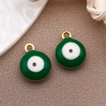 Colgantes de esmalte verde oscuro Ojo Turco con borde dorado para joyería DIY - 8X10mm / Ojo Turco Verde (T1372)