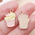 Handmade cupcake charms in pastel pink and yellow enamel with rose gold back - Yellow Pink Enamel Heart Milkshake Cake (24696)
