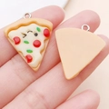 Mini resin pizza slice charms for DIY jewelry with cartoon faces and metal rings - Emoji Pizza Style (17079)