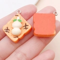 Mini resin toast bread charms with white topping and green leaf for DIY crafts - Square Toast Style (17081)