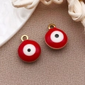 Colgantes de ojo turco de esmalte rojo y oro para la creación de joyas hechas a mano - Mal de Ojo Rojo / 8X10mm