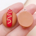 Miniature resin hot dog pendant DIY charm with mustard detail and metal ring loop - Hot Dog Style (17082)