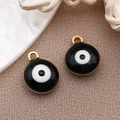 Colgantes redondos dorados de ojo de la suerte con esmalte negro para joyería DIY - Mal De Ojo Negro / 8X10mm