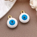 Colgantes de ojo turco en acero inoxidable dorado y esmalte azul para joyería DIY - Ojo de la Suerte Blanco / 8X10mm