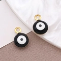 Colgantes de ojo turco con esmalte negro y aros dorados para joyería DIY - Ojo Turco Negro Pequeño / 6x9mm