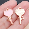 Colgantes piruleta corazón rosa con lazo y acabado dorado para joyería DIY - Globo de Corazón Esmaltado Rosa (25203)