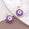 Colgante de ojo malvado morado en acero inoxidable dorado para hacer joyas - Ojo Turco Violeta Pequeño / 6x9mm