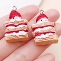 Ciondoli mini torta napoleon alla fragola in resina con anelli d'argento per gioielli DIY - Stile Torta Napoleone alla Fragola (24111)