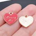 Colgante de corazón rosa con texto Marry Me y reverso dorado radiante para joyas - MARRY ME de Corazón Esmaltado Rojo (25207)
