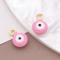 Colgantes de ojo turco de esmalte rosa y acero inoxidable dorado para crear joyería - Ojo Turco Rosa Pequeño / 6x9mm