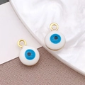 Colgantes de ojo malvado en acero dorado y esmalte blanco para creación de joyas DIY - Ojo Turco Blanco Pequeño / 6x9mm