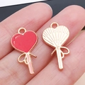 Colgantes de piruleta en forma de corazón rosa en aleación dorada para DIY - Globo de Corazón Esmaltado Rojo (25209)