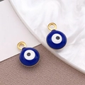 Dos dijes de ojo turco de esmalte azul con baño de oro para hacer bisutería - Ojo Turco Azul Pequeño / 6x9mm