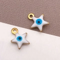Colgante de estrella mal de ojo en acero dorado y esmalte blanco para joyería DIY - Ojo Turco Estrella Blanca / 9x10mm