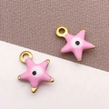Colgantes estrella de mar rosa dorados con esmalte de ojo turco para joyas DIY - Ojo Turco Estrella Rosa / 9x10mm