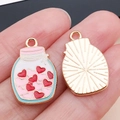 Colgante esmaltado de tarro con corazones rosa y rojo para joyería de San Valentín - Botella a la Deriva de Corazón Esmaltada Rosa (25215)