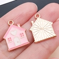 Colgante con forma de casa de aleación de zinc y corazón para joyería DIY - Casa del Amor de Corazón Esmaltada Rosa (25217)