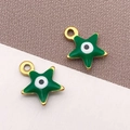 Colgantes de estrella dorados con esmalte verde y ojo turco para joyas DIY - Ojo Turco Estrella Verde / 9x10mm