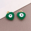 Colgante de corazón en acero dorado con ojo turco y acabado en esmalte verde oscuro - Ojo Turco Corazón Verde / 8x9mm