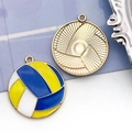 Enamel sports charm featuring volleyball pattern with yellow blue and white drip oil - Volleyball Style Pendant / 27x25mm