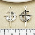 Ciondolo a croce e luna in argento antico con incisione per creazione gioielli - Croce con Luna e Stella a Quattro Punte Argento Antico (22339)