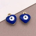 Colgantes de corazón dorados con ojo turco de esmalte azul marino para joyas DIY - Ojo Turco Corazón Azul Real / 8x9mm