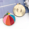 Rainbow enamel ball charm and gold sunburst pendant for DIY sports jewelry crafting - Colorful Basketball Style Charm / 29x26mm