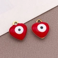 Colgantes de corazón rojo mal de ojo dorados con acabado esmaltado para joyas - Ojo Turco Corazón Rojo / 8x9mm