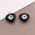 Colgante de corazón dorado con diseño de ojo turco en esmalte negro y aro metal - Ojo Turco Corazón Negro / 8x9mm
