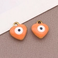 Colgante corazón dorado con esmalte naranja y ojo turco para creación de joyas DIY - Ojo Turco Corazón Naranja / 8x9mm