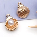 Rose gold alloy shell pendant with white imitation pearl for DIY jewelry making - Small Style / KC Gold Enamel Pearl Shell (11948)