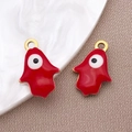Colgante de ojo de diablo en esmalte rojo y oro para la creación de joyas DIY - Ojo Turco Hamsa Rojo / 9x13mm